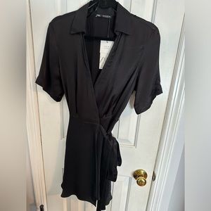 Zara Black Short Sleeve Wrap Dress